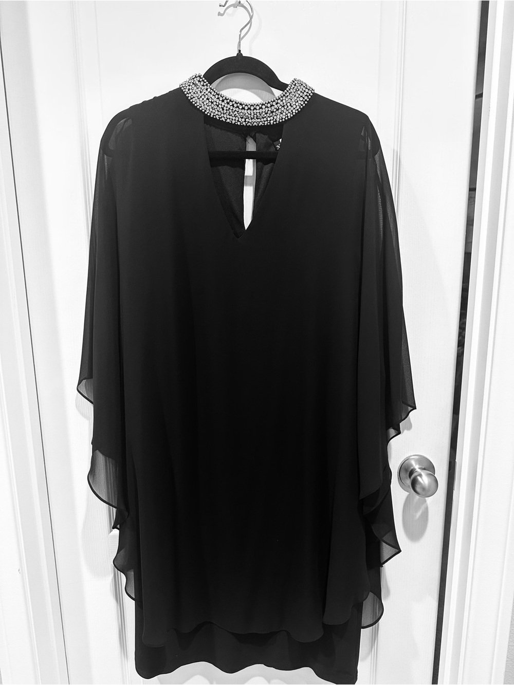 Xscape Black Dress with Rhinestone Embellished Neckline